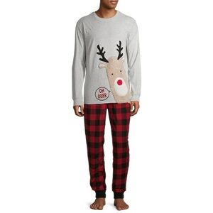 Holiday Time Gray Oh deer! Reindeer Plaid Pajama Set Small